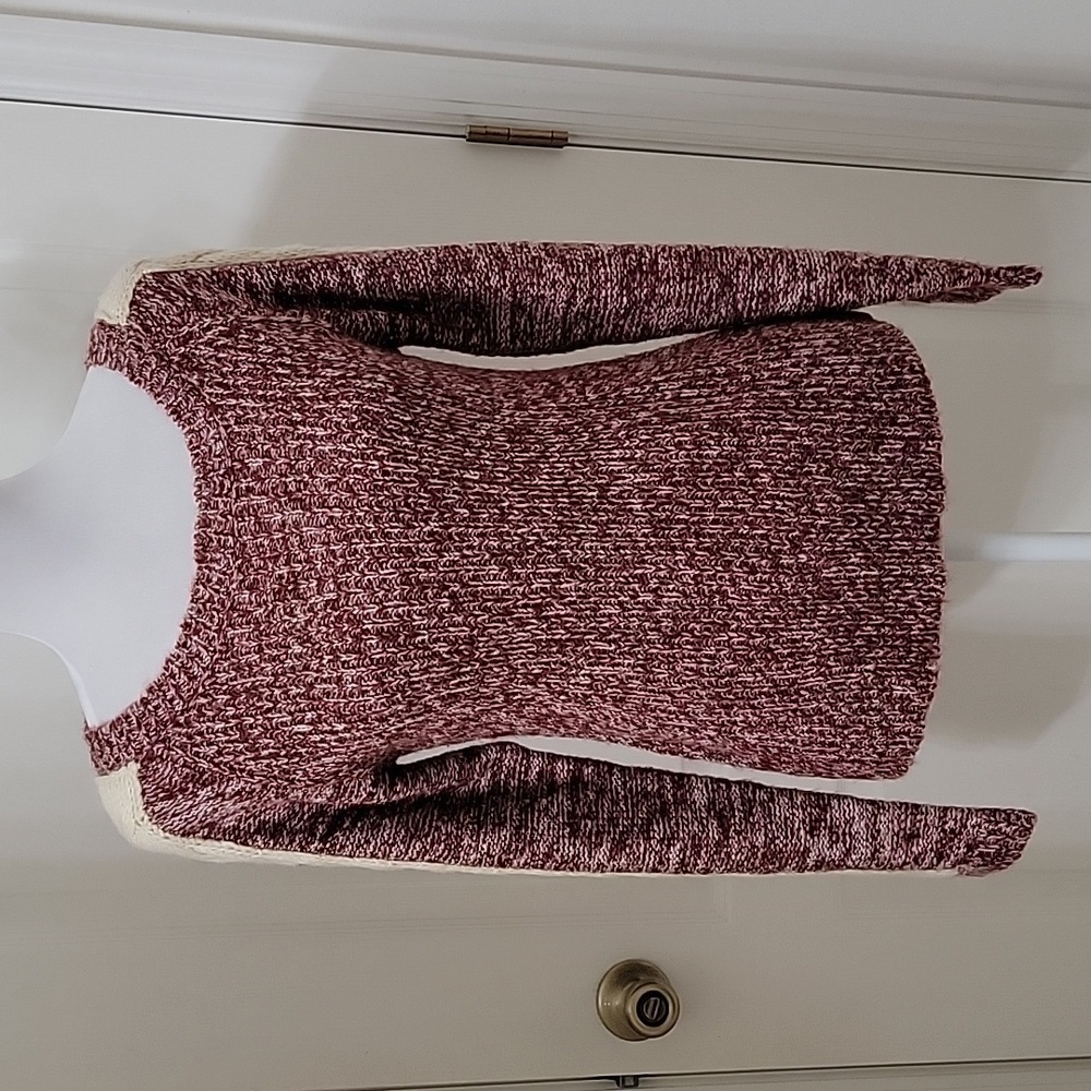Cotton Candy Size XS/S Marled Burgundy Sweater with Cable Knit Accent on Sleeves